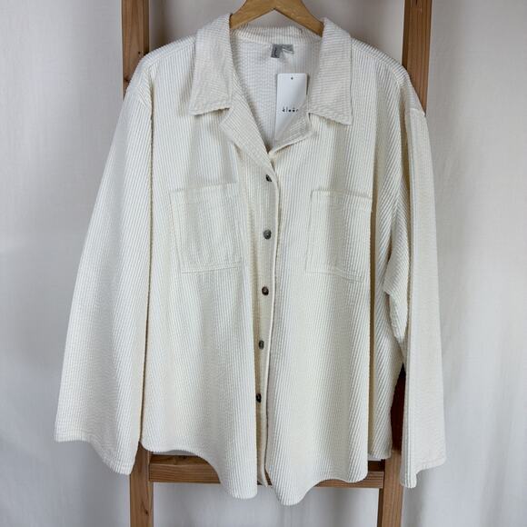 Kleen Jackets & Blazers - NWT Kleen Cream 100% Cotton Big Shirt Corduroy Jacket / Shacket / Shirt 3X #0804